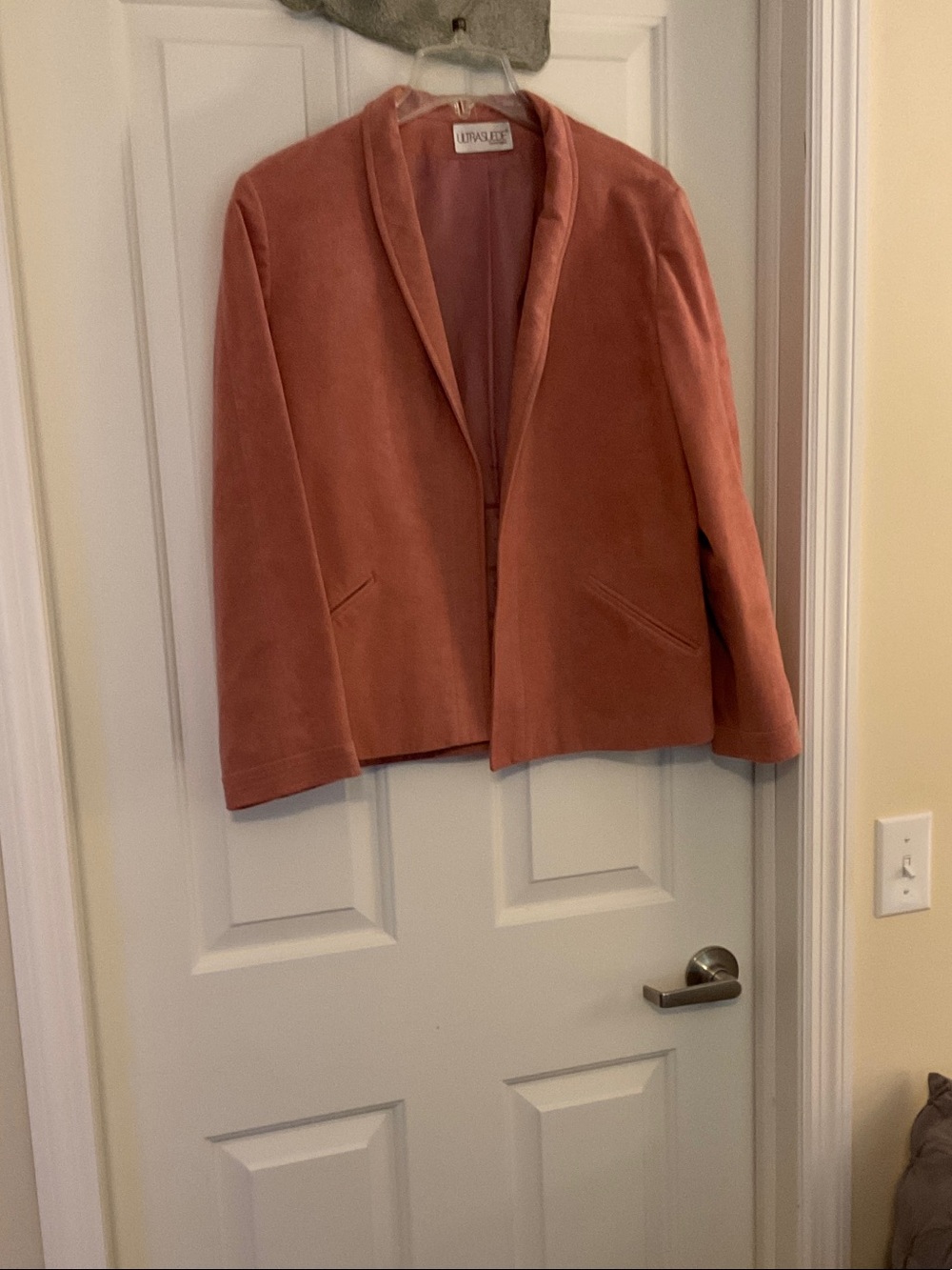 Vintage Count Romi Coral Pink Ultra Suede Open-Front Blazer
